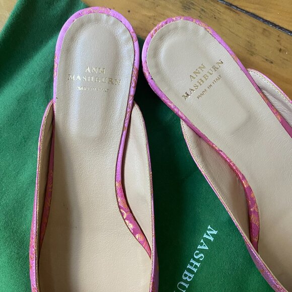 Ann Mashburn Pink and Orange Jacquard Floral Flats with Mule Buckle - Picture 4 of 8